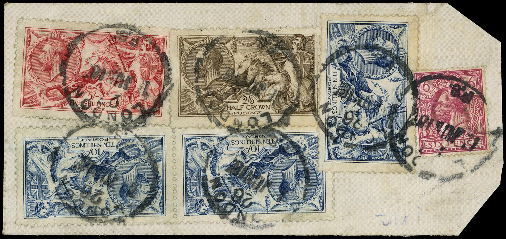 GB 1918  SG385,408,409,411 Used - Parcel Post Tag to Copenhagen