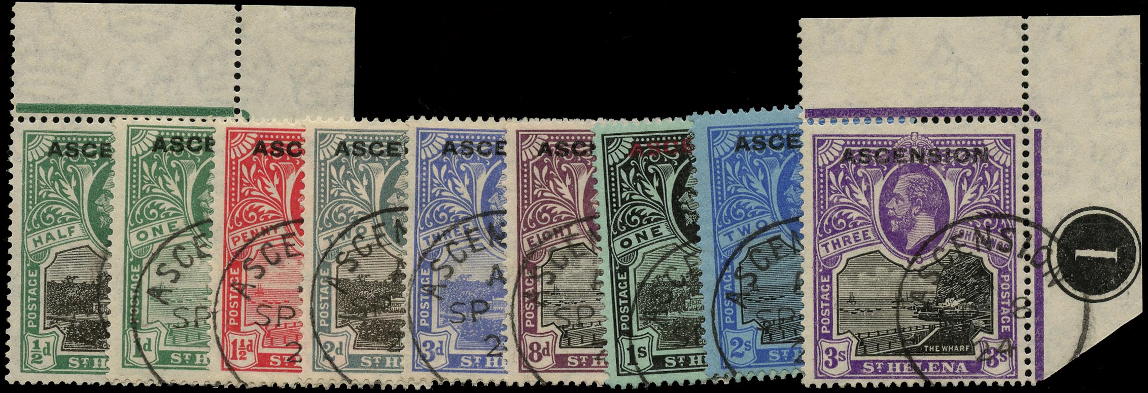 ASCENSION 1922  SG1/9 Used KGV set of 9 to 3s