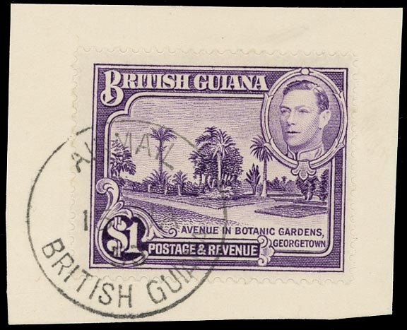 BRITISH GUIANA 1938  SG317a Used KGVI $1 bright violet perf 14x13