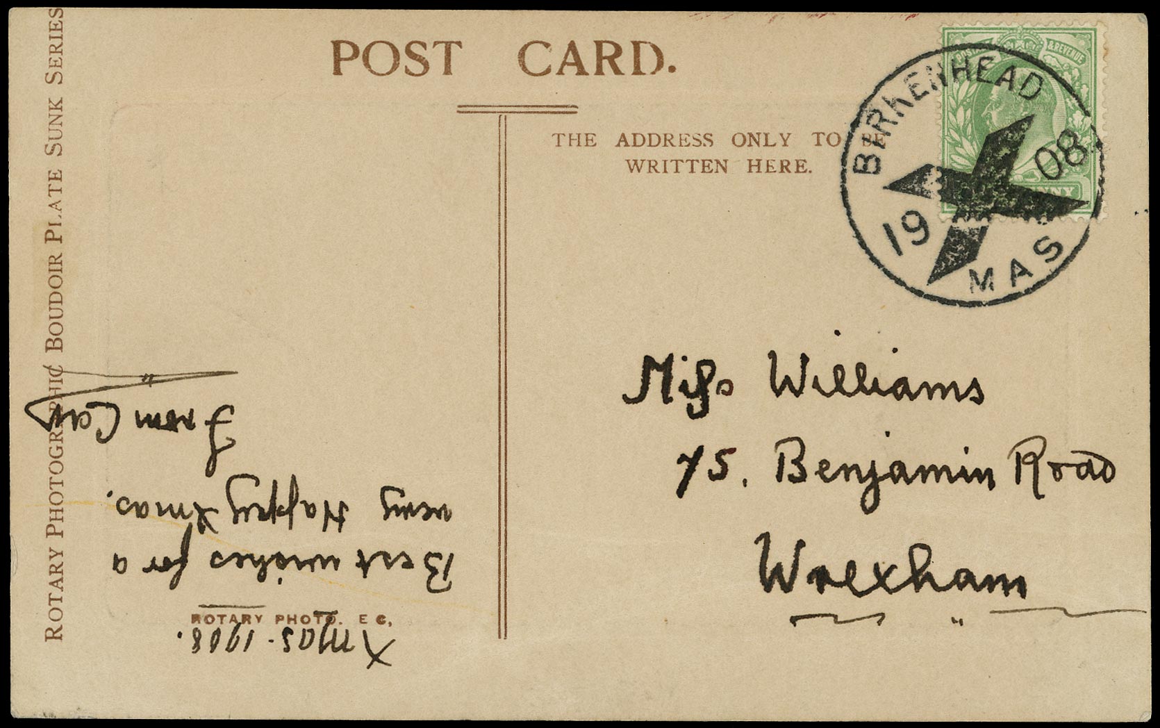 GB 1908  SG218 Cover - Birkenhead Posted in Advance for Xmas