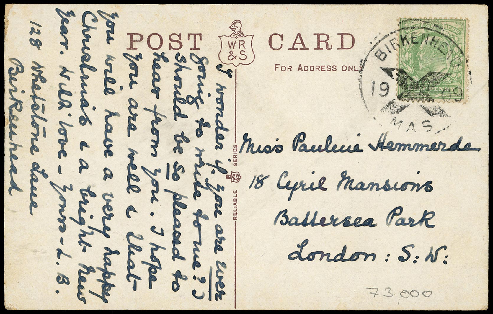GB 1909  SG218 Cover - Birkenhead Posted in Advance for Xmas