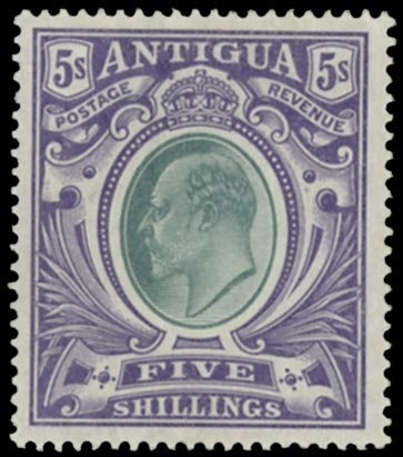 ANTIGUA 1903  SG40 Mint KEVII 5s grey-green and violet ordinary paper