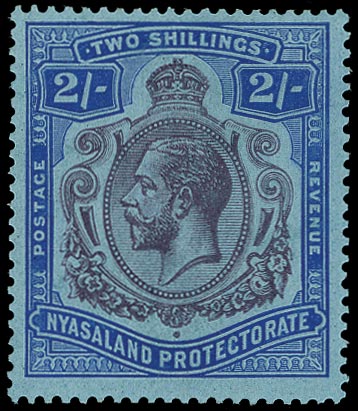 NYASALAND 1921  SG109a Mint KGV 2s purple and blue on pale blue paper Script watermark variety Break in scroll