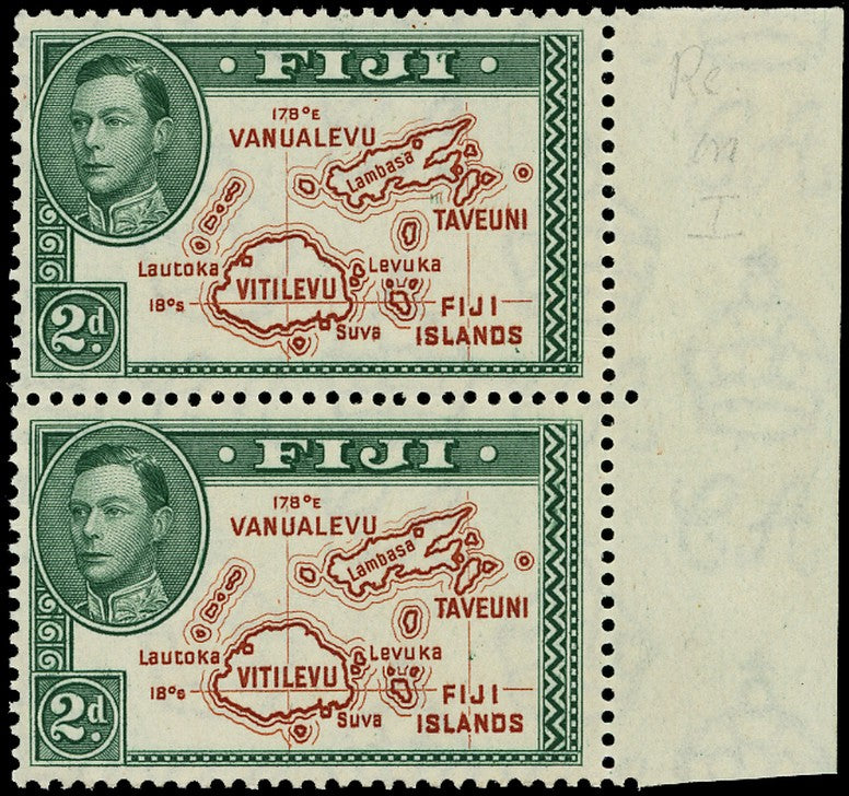 FIJI 1938  SG253 var Mint unmounted 2d brown and green Map variety mark in second I of FIJI