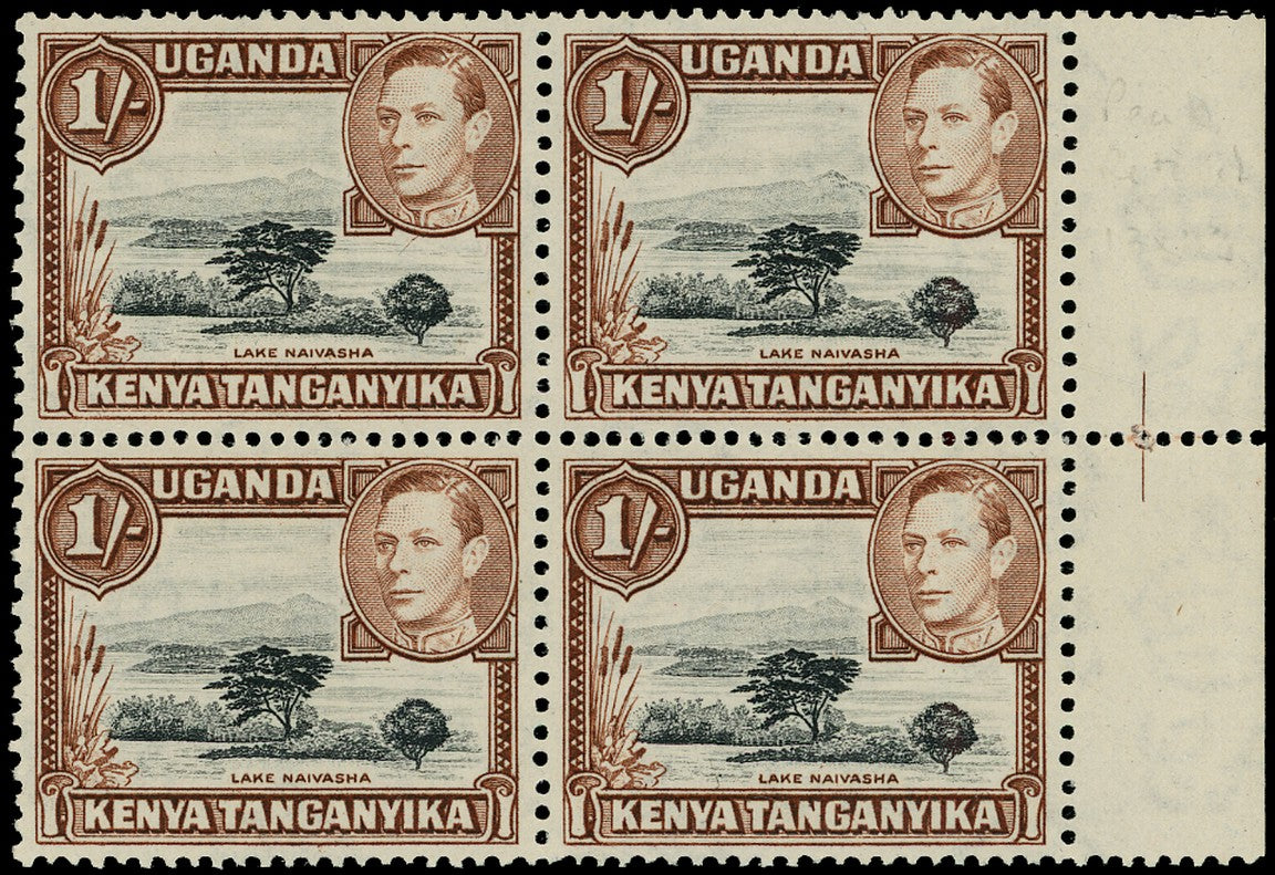 KUT 1938  SG145ad Mint unmounted 1s black and brown showing R5/10 Mountain retouch