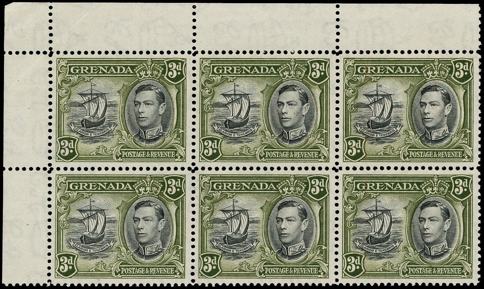 GRENADA 1938  SG158bb Mint unmounted 3d perf 12&frac12; variety Line on sail