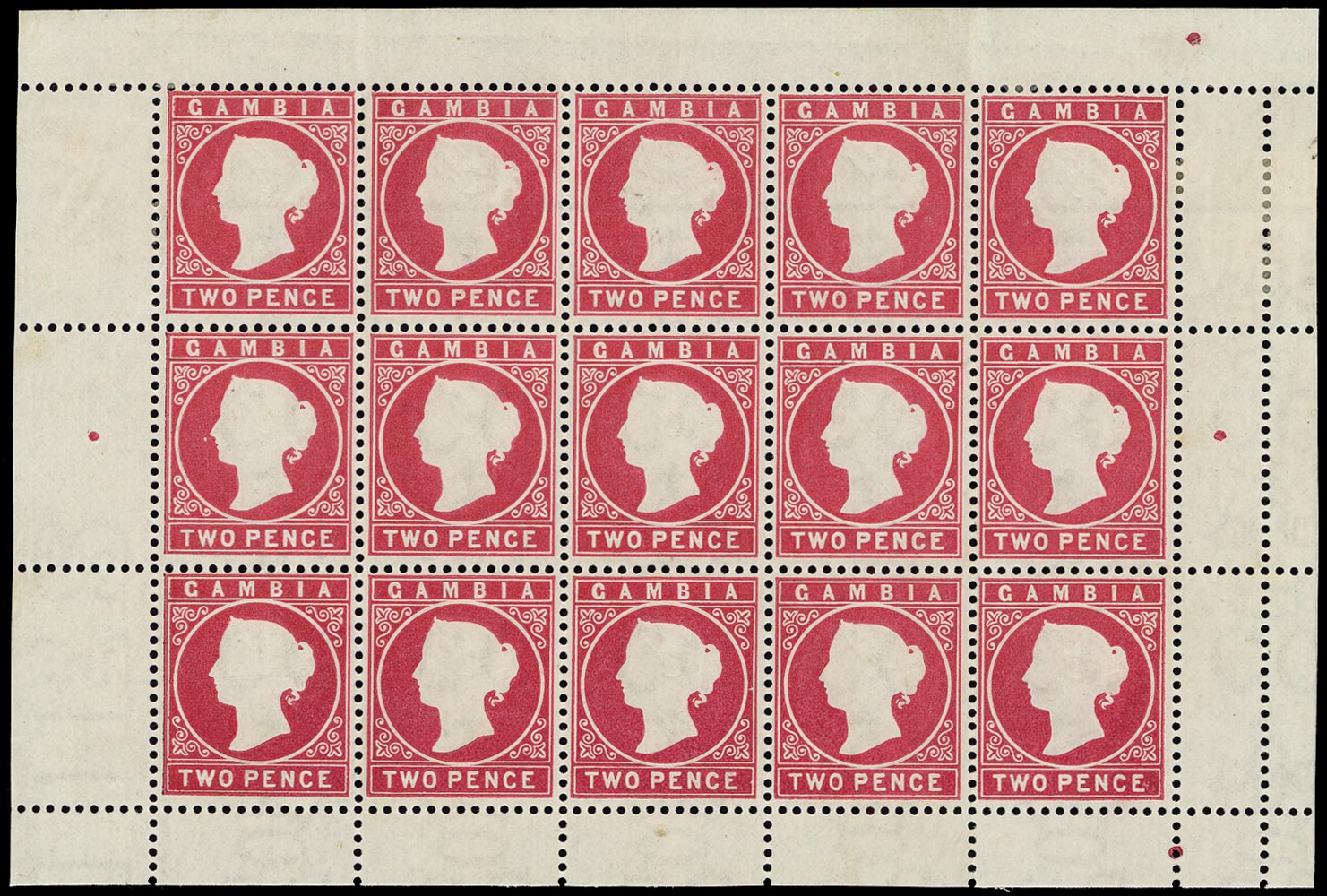 GAMBIA 1880  SG13B Mint QV 2d rose Cameo watermark Crown CC upright perf 14