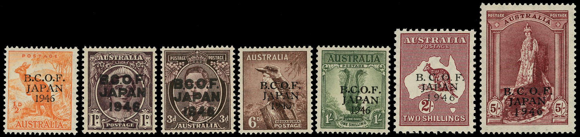 AUSTRALIA B.C.O.F. 1946  SGJ1/7a Mint unmounted set of 7 to 5s