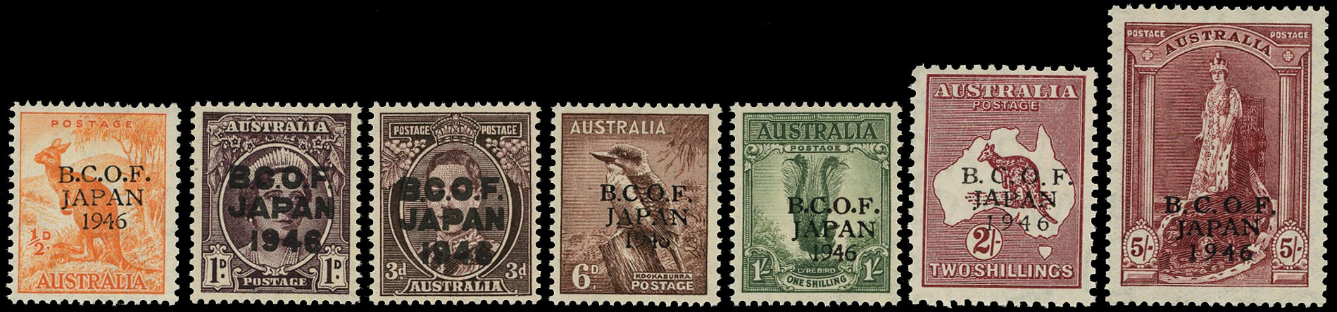 AUSTRALIA B.C.O.F. 1946  SGJ1/7a Mint unmounted set of 7 to 5s