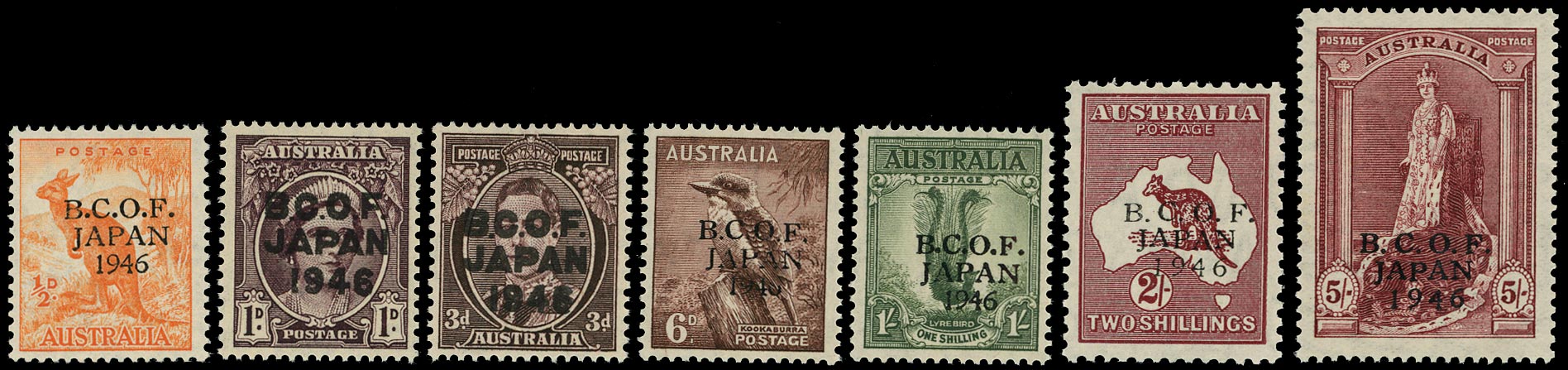 AUSTRALIA B.C.O.F. 1946  SGJ1/7a Mint unmounted set of 7 to 5s