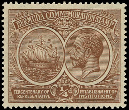 BERMUDA 1920  SG59x Mint unmounted Tercentenary ºd brown variety Watermark sideways reversed
