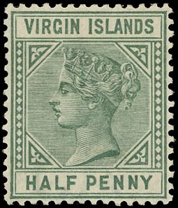 VIRGIN ISLANDS 1883  SG27b Mint QV &frac12;d dull green watermark CA variety Top left triangle detached