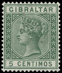 GIBRALTAR 1889  SG22w Mint QV 5c green variety watermark inverted