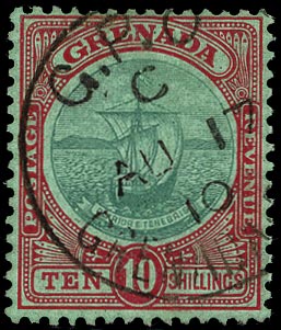 GRENADA 1908  SG83 Used 10s green and red on green paper