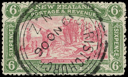 NEW ZEALAND 1906  SG373 Used Christchurch Exhibition 6d pink and olive-green