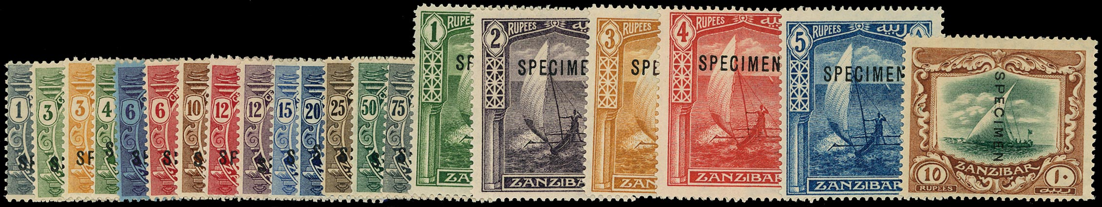 ZANZIBAR 1921  SG276s/95s Specimen KGV set of 20 to 10r Script watermark