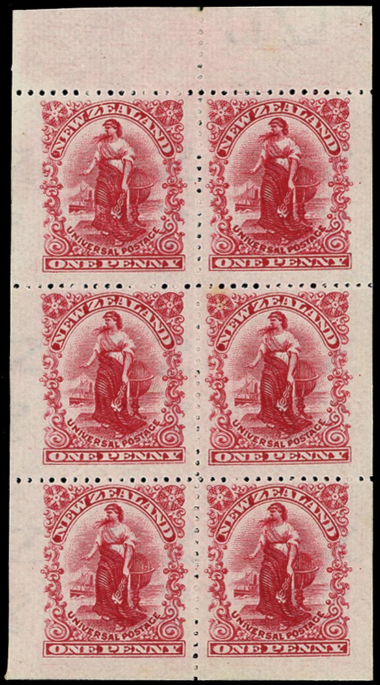 NEW ZEALAND 1902  SG303b Mint 1d carmine Universal booklet pane