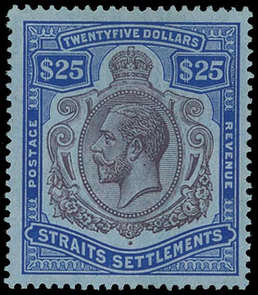 MALAYA - STRAITS 1921  SG213 Mint KGV $25 purple and blue on blue paper watermark MCA