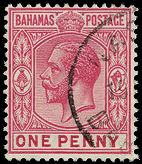BAHAMAS 1912  SG82w Used KGV 1d rose watermark MCA variety Watermark inverted