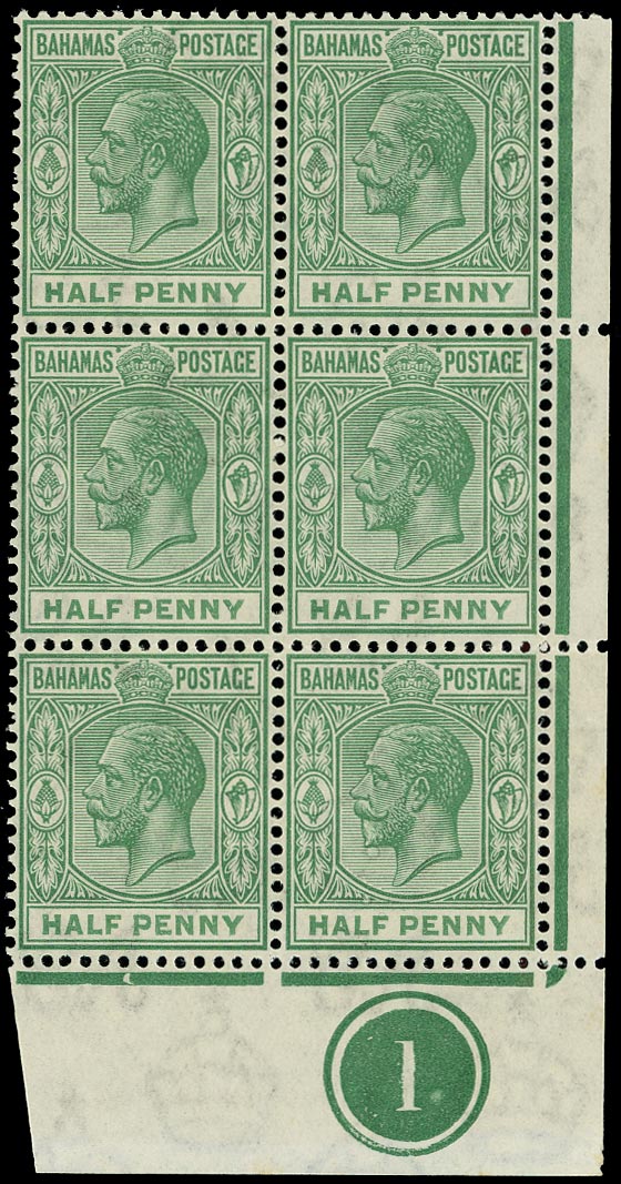 BAHAMAS 1921  SG115a Mint unmounted KGV &frac12;d green variety Elongated E