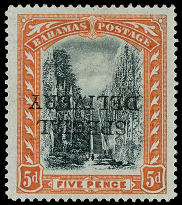 BAHAMAS 1916  SGS1c Mint Special Delivery 5d black and orange error Overprint inverted