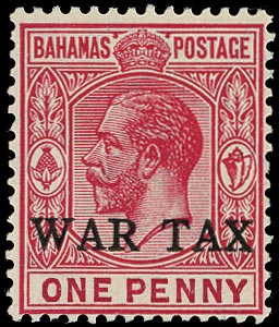 BAHAMAS 1918  SG92y Mint unmounted War Tax 1d carmine variety watermark inverted and reversed