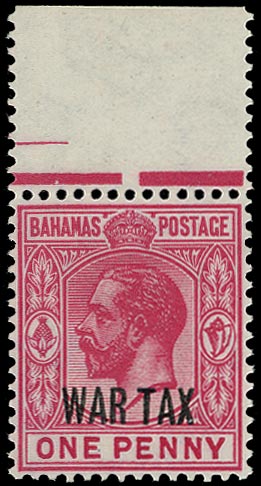 BAHAMAS 1918  SG97a Mint unmounted War Tax 1d carmine variety watermark sideways