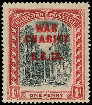 BAHAMAS 1919  SG101a Mint War Charity 1d grey-black and deep carmine-red error Overprint double