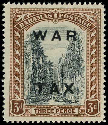 BAHAMAS 1919  SG105y Mint unmounted War Tax 3d black and brown variety Watermark inverted and reversed