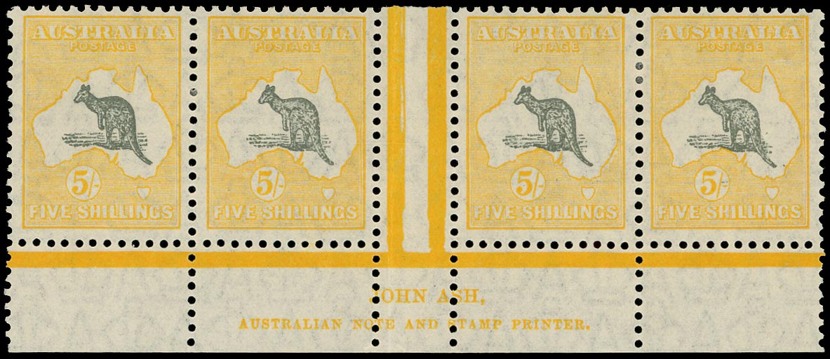 AUSTRALIA 1929  SG111 Mint 5s grey and yellow watermark multiple Crown and A