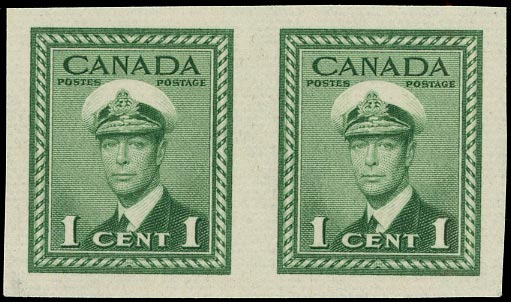 CANADA 1942  SG375 Proof of War Effort 1c green imperforate pair unmounted mint
