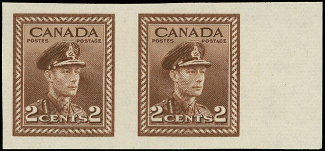 CANADA 1942  SG376 Proof of War Effort 2c brown imperforate pair