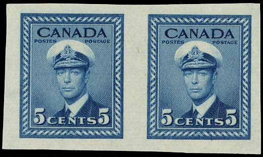 CANADA 1942  SG381 Proof of War Effort 5c blue imperforate pair unmounted mint