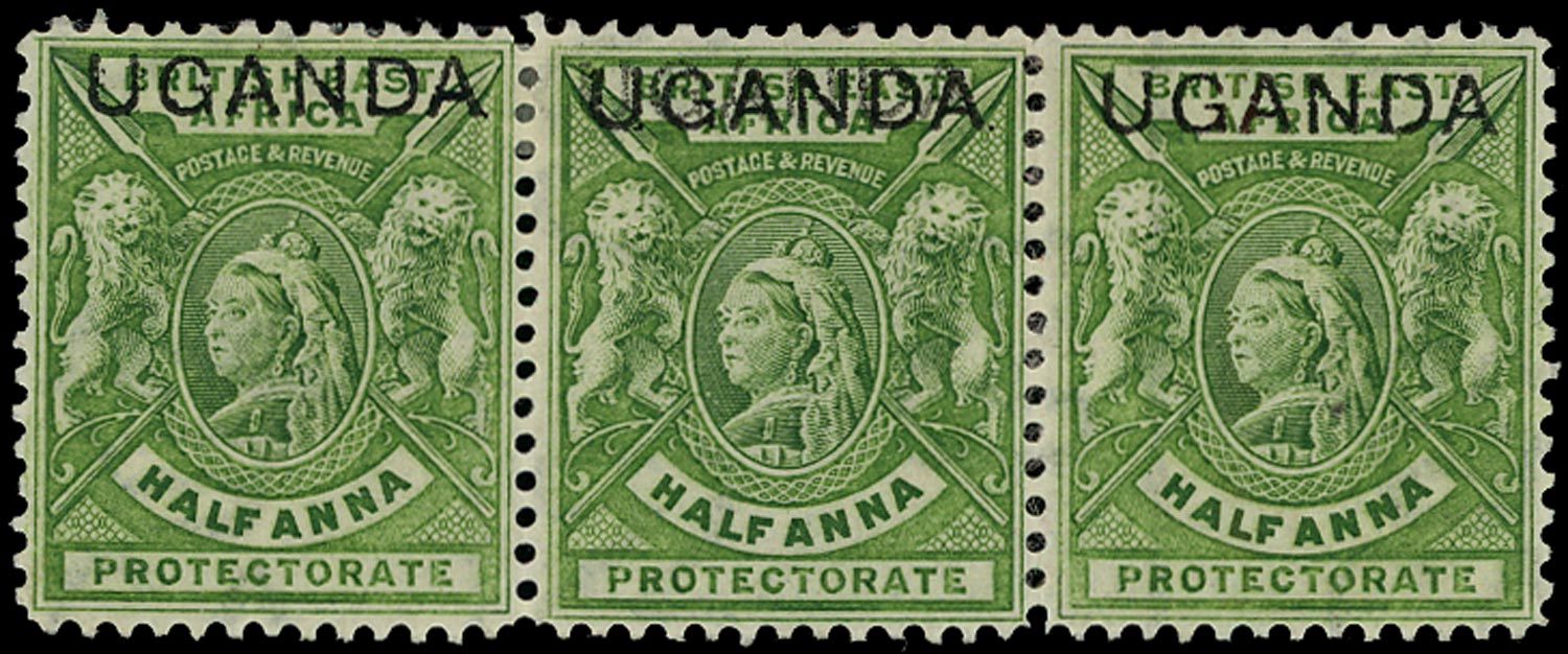 UGANDA 1902  SG92c Mint QV halfa yellow-green error Overprint double