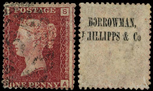 GB 1873  SG43 Pl.171 Underprint - 'BORROWMAN PHILLIPPS & Co' underprint