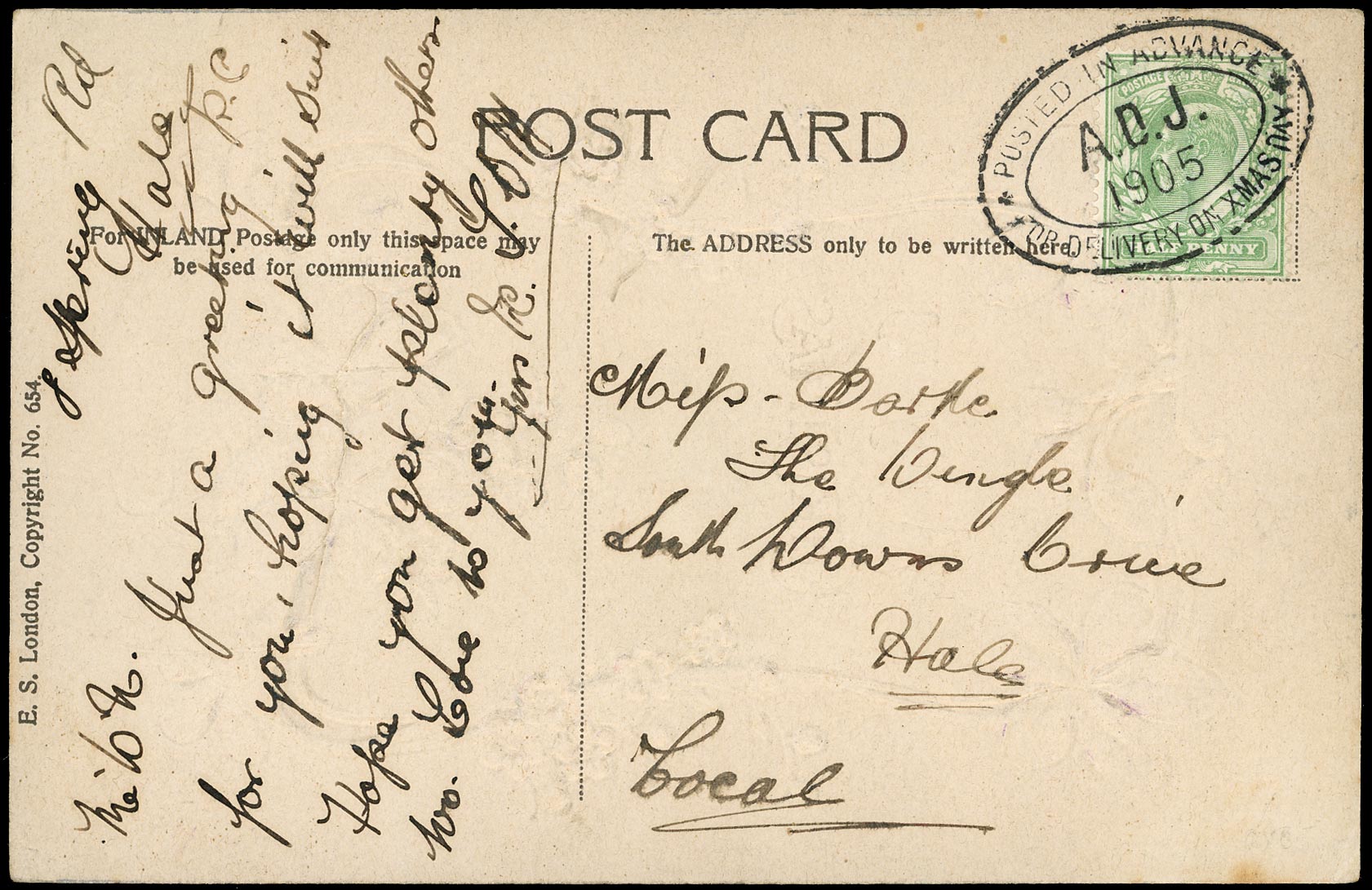 GB 1905  SG218 Cover - Altrincham Posted in Advance for Xmas