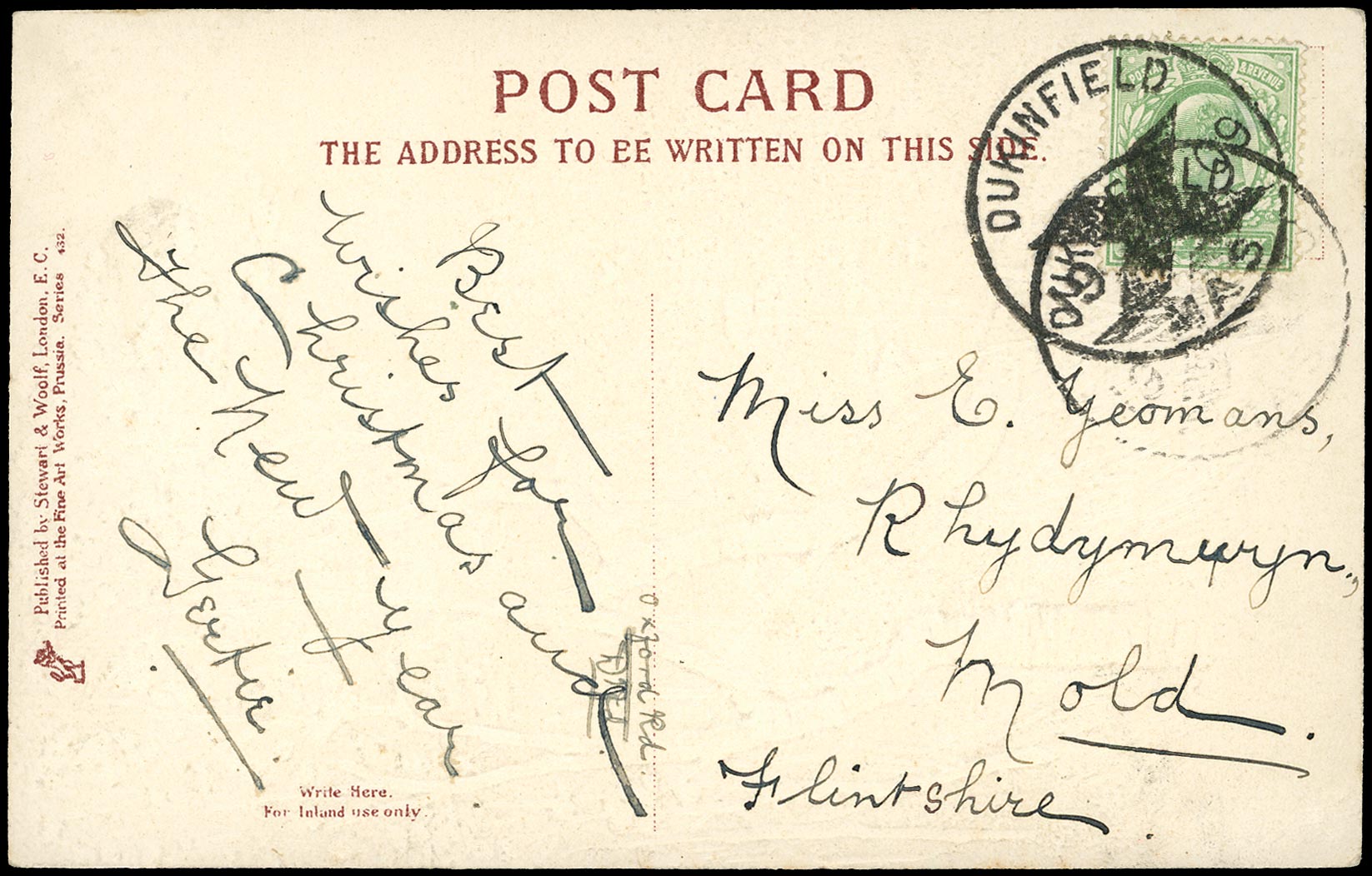 GB 1909  SG218 Cover - Dunkinfield Posted in Advance for Xmas