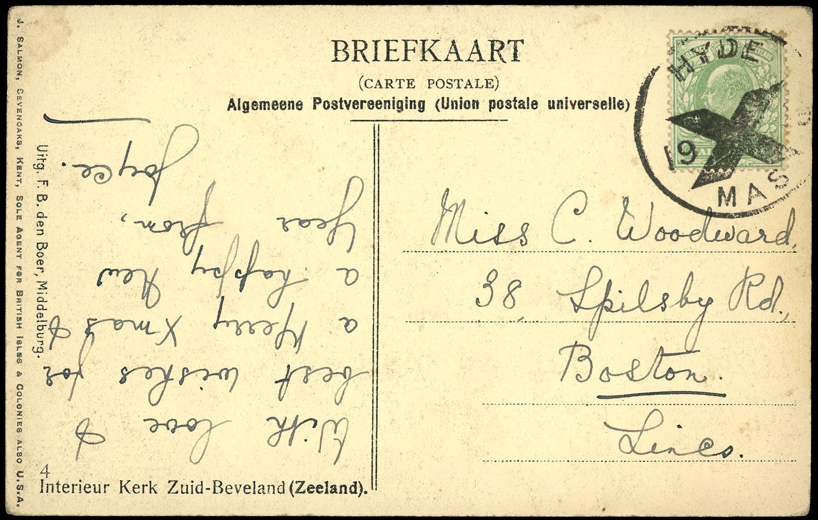 GB 1909  SG218 Cover - Hyde Posted in Advance for Xmas