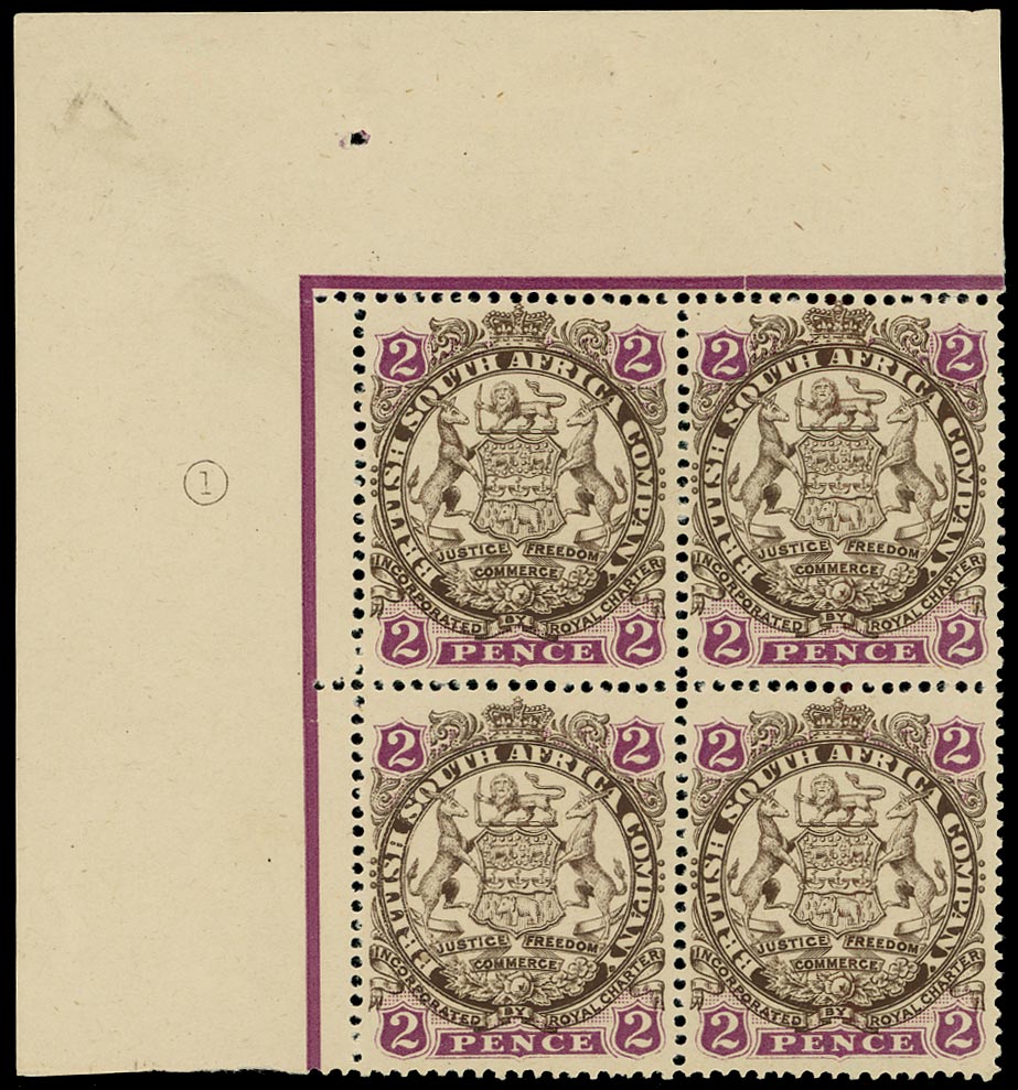 RHODESIA 1896  SG30 Mint 2d brown and mauve die I with plate number 1