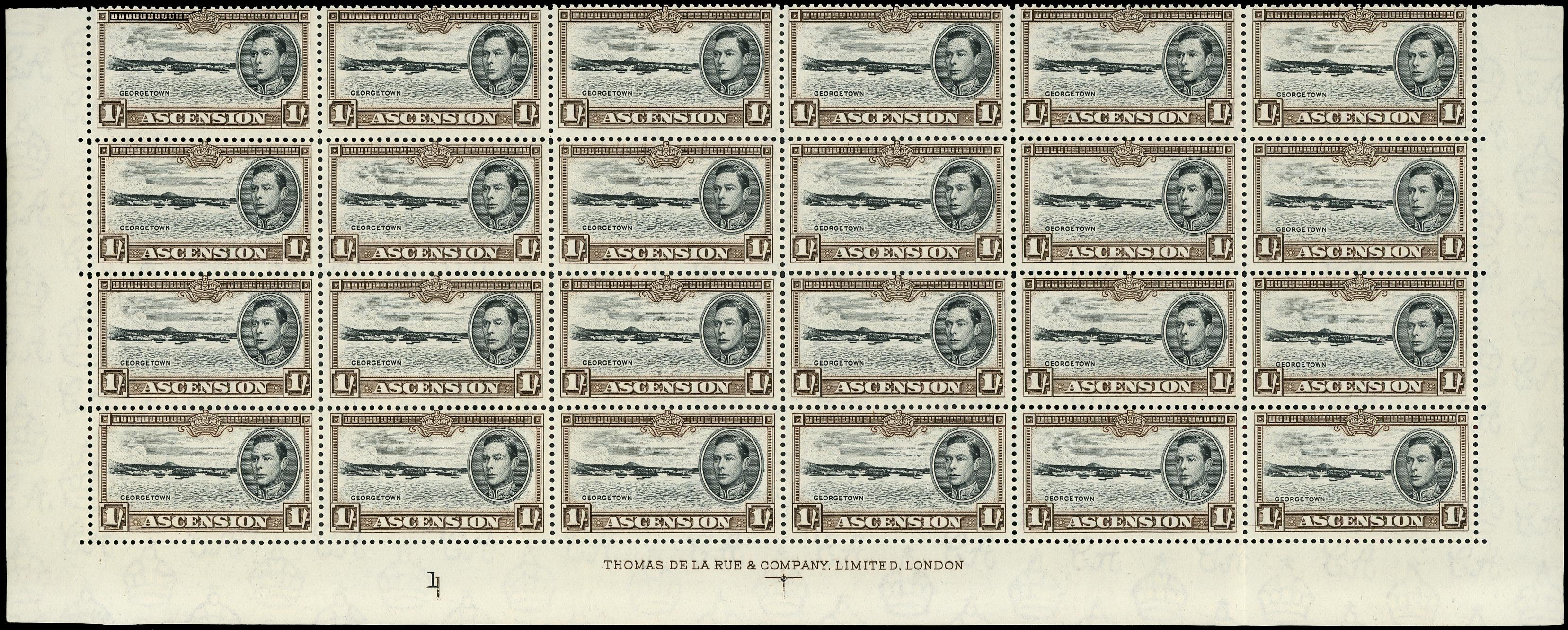 ASCENSION 1938  SG44a Mint unmounted KGVI 1s perf 13 imprint block of 24