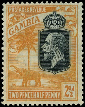 GAMBIA 1922  SG127w Mint 2&frac12;d orange-yellow variety Watermark inverted