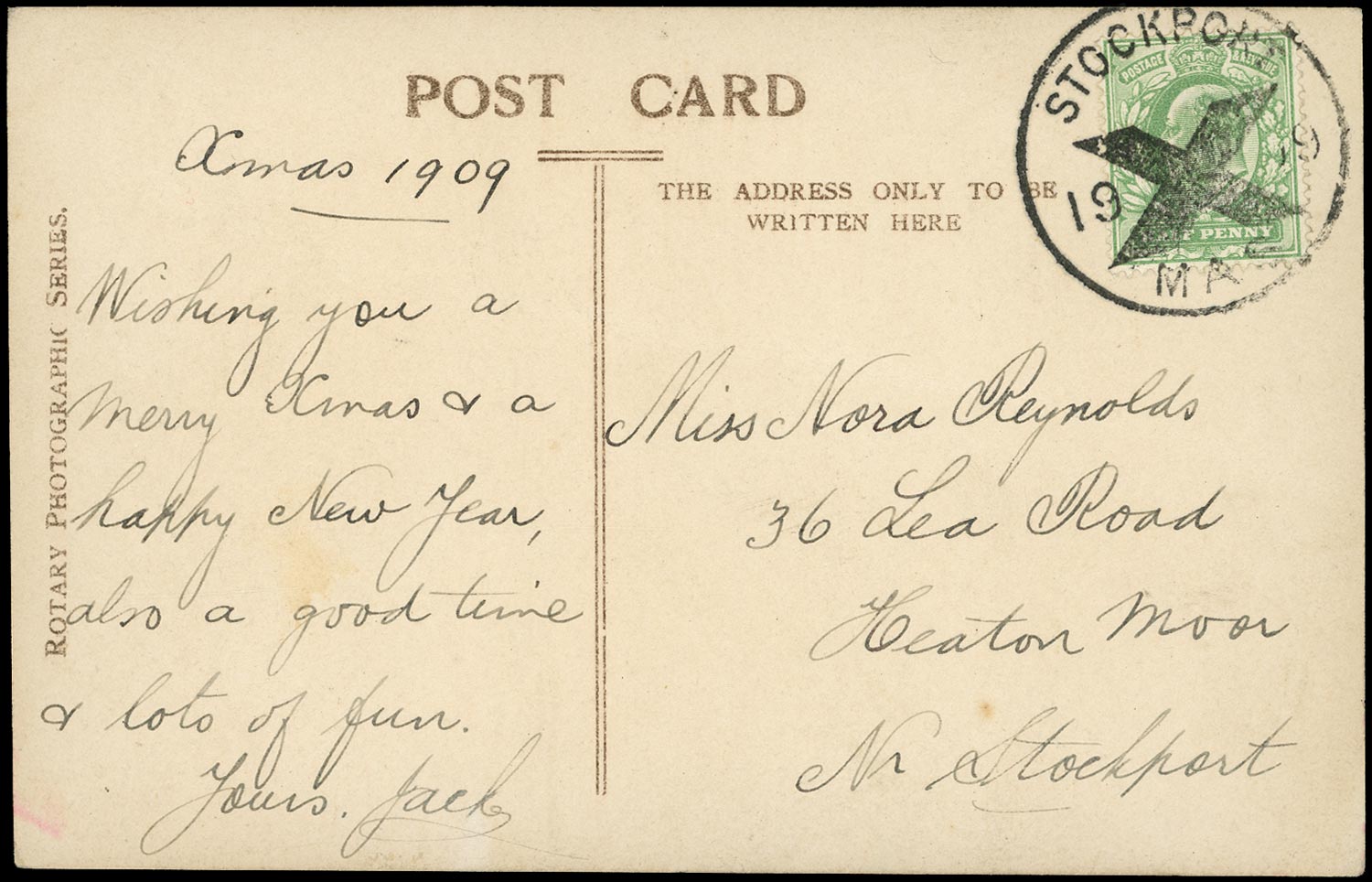 GB 1909  SG218 Cover - Stockport Posted in Advance for Xmas