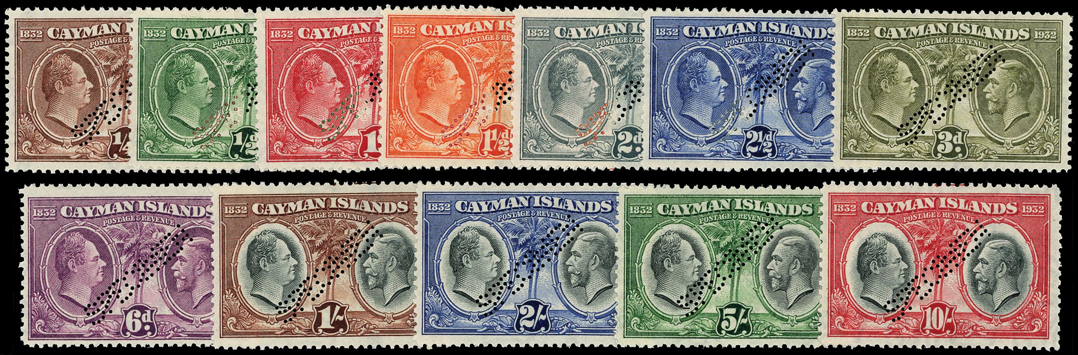 CAYMAN ISLANDS 1932  SG84s/95s Specimen Centenary set of 12 to 10s