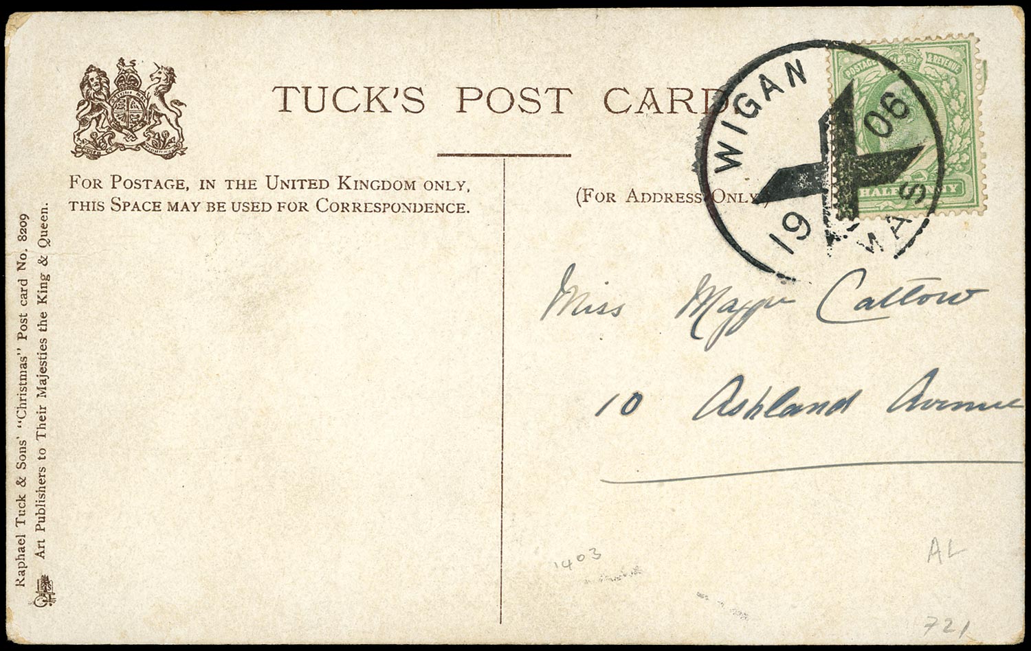 GB 1906  SG218 Cover - Wigan Posted in Advance for Xmas