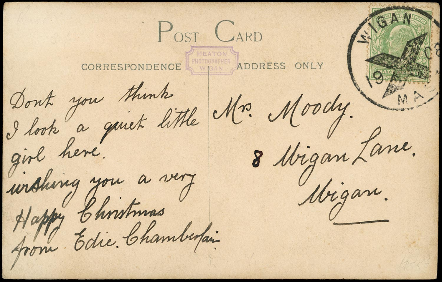 GB 1908  SG218 Cover - Wigan Posted in Advance for Xmas