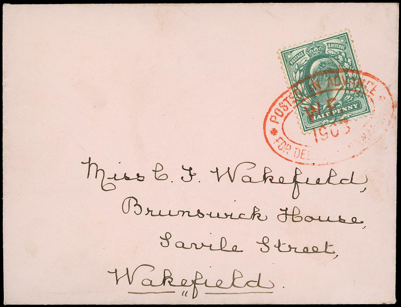 GB 1903  SG216 Cover - Wakefield Posted in Advance for Xmas
