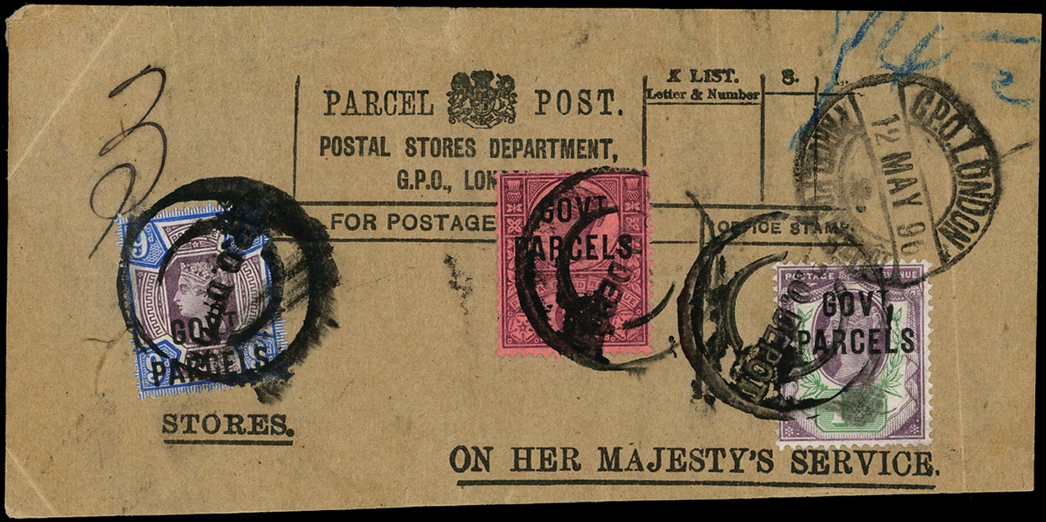GB 1896  SGO65,O66,O67 Official Postal Stores Dept 'Parcel Post' label