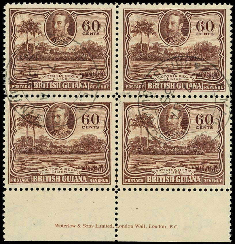 BRITISH GUIANA 1934  SG297 Used KGV 60c red-brown Water Lilies