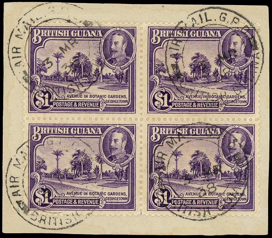 BRITISH GUIANA 1934  SG300 Used KGV $1 bright violet Botanical Gardens