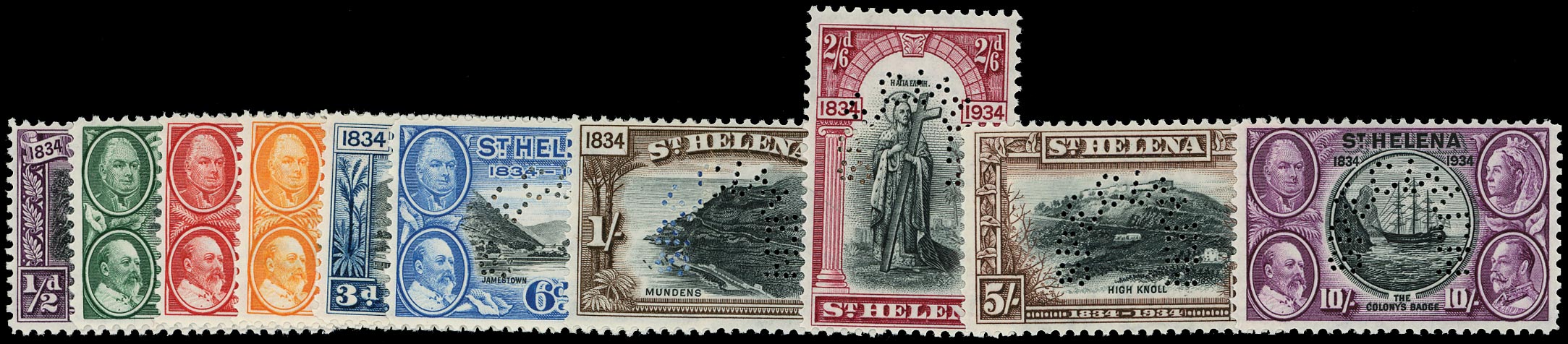 ST HELENA 1934  SG114s/23s Specimen Centenary set of 10 to 10s unmounted mint